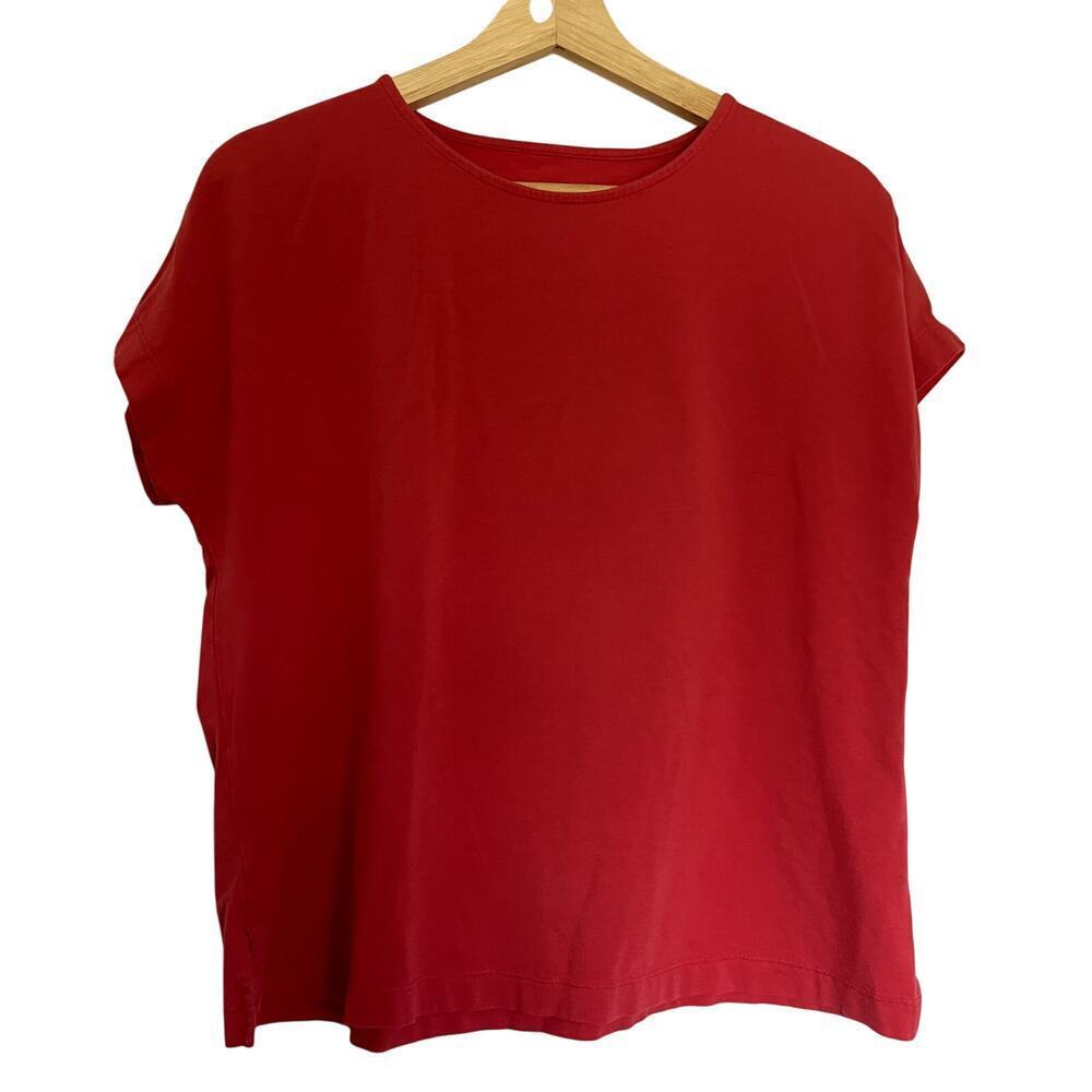 J.Jill luxe supima relaxed tee red short sleeved summer top women's size S